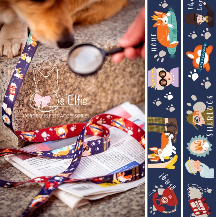 smycz  w corgi, królową Elżbietę i sherlocka