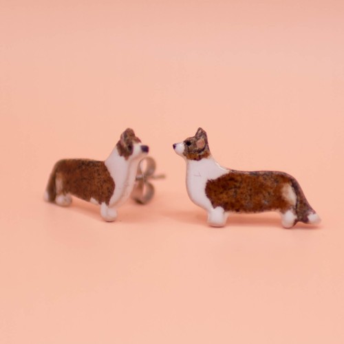 ceramiczne kolczyki corgi cardigan pręgowane